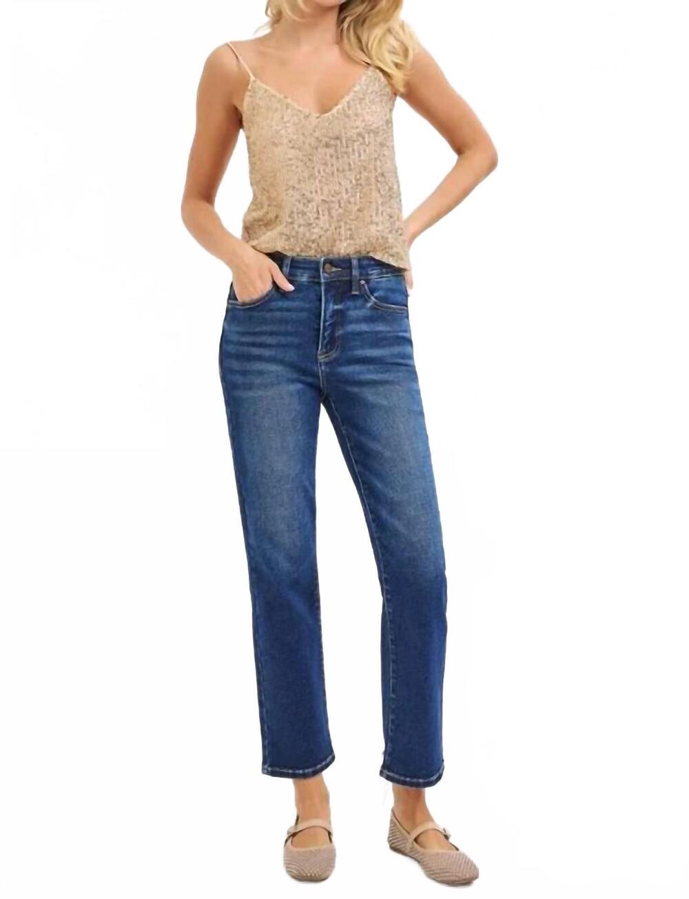 NEW RISEN alexandria tummy control high rise crop straight jeans - plus in dark